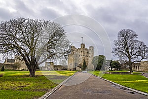 A view of the castle and grounds in Rochester, UK