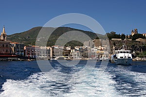 A view of the castle and the harbor of Lipari