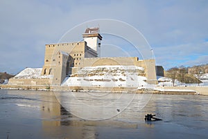 View of the castle Herman cloudy march morning. Narva