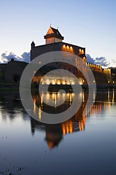 View of the Castle Herman july night. Narva