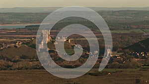 View of castle on a hill in Devon