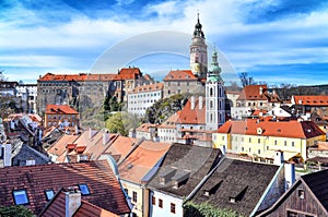 View of the castle and historic center of Cesky Krumlov, Bohemia, Czeh republic.