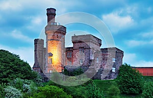 View of the castle of Inverness in Scotland at dramatic sunset