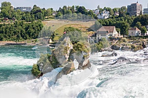 View from castle Laufen on Rhine Falls is the largest waterfall in Schaffhaus