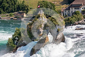 View from castle Laufen on Rhine Falls is the largest waterfall in Schaffhaus