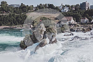 View from castle Laufen on Rhine Falls is the largest waterfall in Schaffhaus