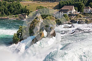 View from castle Laufen on Rhine Falls is the largest waterfall in Schaffhaus