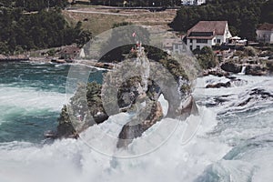 View from castle Laufen on Rhine Falls is the largest waterfall in Schaffhaus