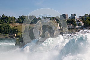 View from castle Laufen on Rhine Falls is the largest waterfall in Schaffhaus