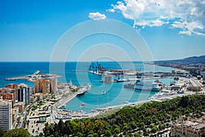 View from castle on Malaga port park, Pedro Luis Alonso gardens photo