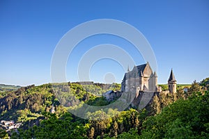 View of the castle in the mountains. Vianden. Luxembourg