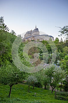 View of the castle in the mountains. Vianden. Luxembourg