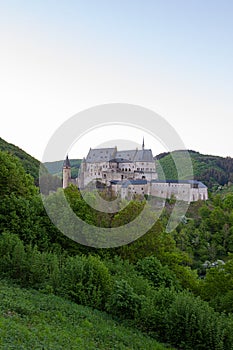 View of the castle in the mountains. Vianden. Luxembourg