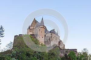 View of the castle in the mountains. Vianden. Luxembourg