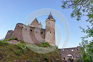 View of the castle in the mountains. Vianden. Luxembourg