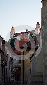 View on the castle from old city in Bratislava