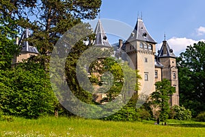 View of the castle and park in Goluchow, Poland