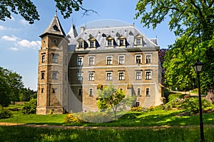 View of the castle and park in Goluchow, Poland