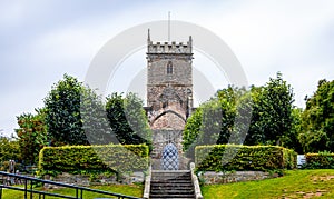 View of castle park and St Peter`s church in Bristol photo