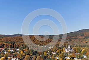 View from the castle ruin Koenigstein to the autumnal Taunus, Germany