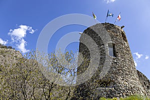 View of the castle of Savignone in the Ligurian hinterland of Genoa, Italy