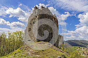 View of the castle of Savignone in the Ligurian hinterland of Genoa, Italy