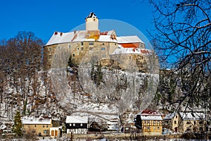View of the castle schoenfels in East germany winter