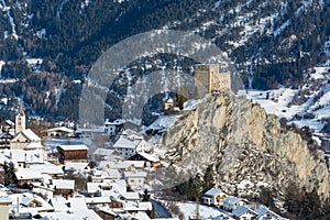 View on the castle in the small village Ladis in ski resort Serf