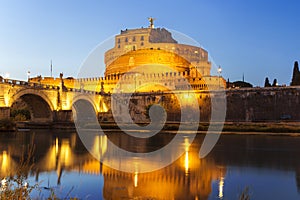 View of the Castle of St. Angelo or the Mausoleum of Hadrian at night
