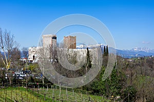 View of the `Castle of the Villa` also known as Romeo`s Castle in Montecchio Maggiore