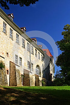 View on the castle walls of Wanzleben, Germany seen from the park