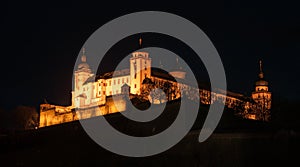 View of the castle of Wuerzburg in Bavaria at night photo