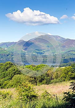 View from Castlerigg Hall Keswick Lake District Cumbria to Derwent Water and Catbells