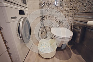 View of cat or kitty litter box with compostable silicate litter.