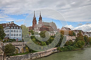 View of the cathedral of Basilea in Suiza from the river Rio