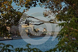 View of the Cathedral of Christ the Savior from the embankment of the Moscow River.