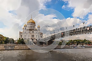 View of the Cathedral of Christ the Savior. Moscow, Russia - Watercolor style