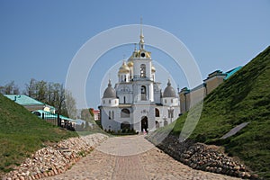 View of cathedral in Dmitrov`s Kremlin, Russia