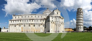 View of the Cathedral Duomo di Pisa and the Leaning Tower of Pisa Torre pendente di Pisa in Pisa, Italy