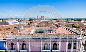 View of The Cathedral of Granada seen from the bell tower of La Merced church, Granada, Nicaragua, Central America