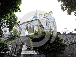 View of cathedral of Peter and Paul in summer  Karlovy Vary, Czech Republic