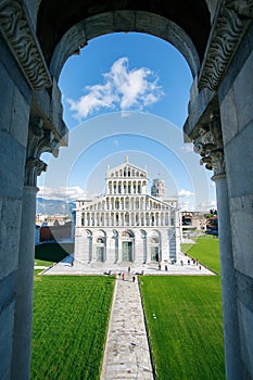 View of cathedral in Pisa looking out from Basilica