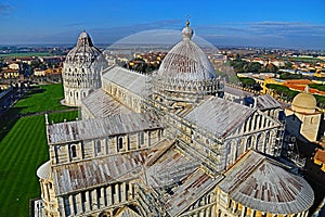 View of the Cathedral of Pisa from the top of the Famous Leaning Tower