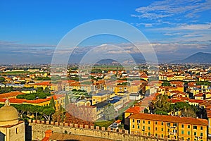 View of the Cathedral of Pisa from the top of the Famous Leaning Tower