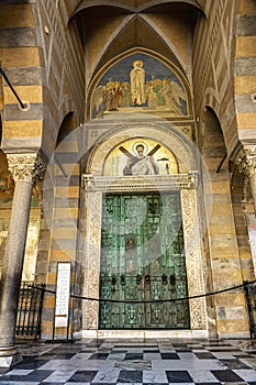 View of the Cathedral`s bronze door, Amalfi Coast, Italy