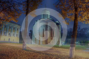 View of the Cathedral of Saint Demetrius at night in Vladimir