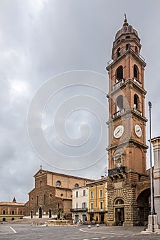 View at the Cathedral of Saint Peter the Apostle and Bell tower at the Liberty place in Faenza - Italy photo