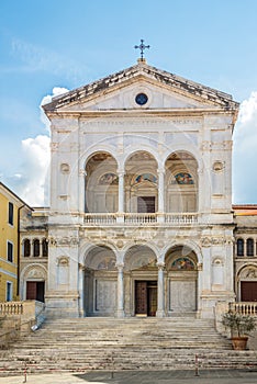 View at the Cathedral of San Pietro Apostolo and San Francesco in the streets of Massa - Italy