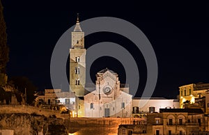 View of Cathedral of Sassi di Matera by night, Basilicata, Italy