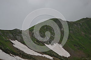 View of The caucasus mountains from Roza peak viewpoint.